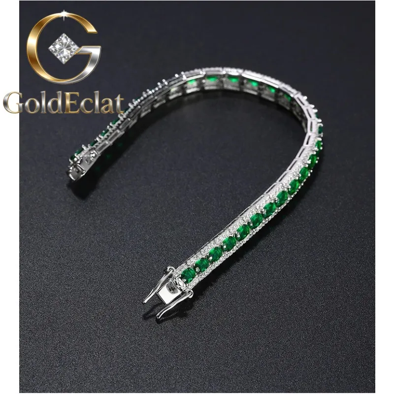 

Браслет GoldEclat Luxury из чистой платины PT950 с зелеными бриллиантами для женщин, модный однорядный теннисный браслет с муассанитом и полным паве из бриллиантов