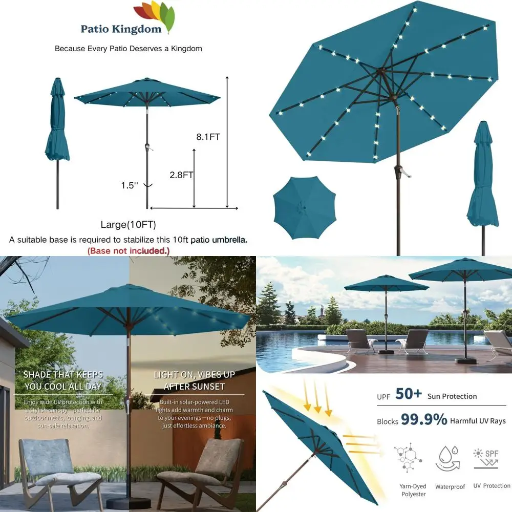

32 LED Lighted 10FT Solar Patio Umbrella with Tilt and Crank, UV-Protected, Ideal for Outdoor Spaces in Lake Blue