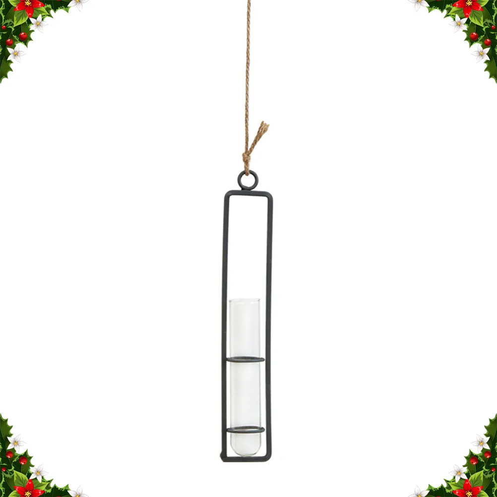 Hanging Iron Frame Glass Planter Vase for Dried Fresh Faux Flowers Indoor Outdoor Home Office Garden Wedding Decoration S Size