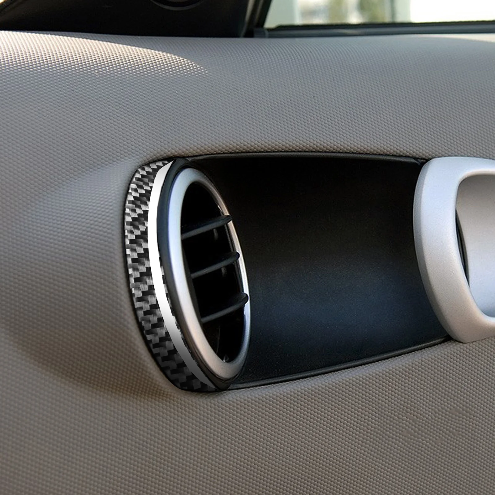 لنيسان 350Z 2003-2009 لينة ألياف الكربون 2 قطعة سيارة تكييف الهواء منفذ تنفيس الإطار لاصقة تزيين اكسسوارات السيارات #4
