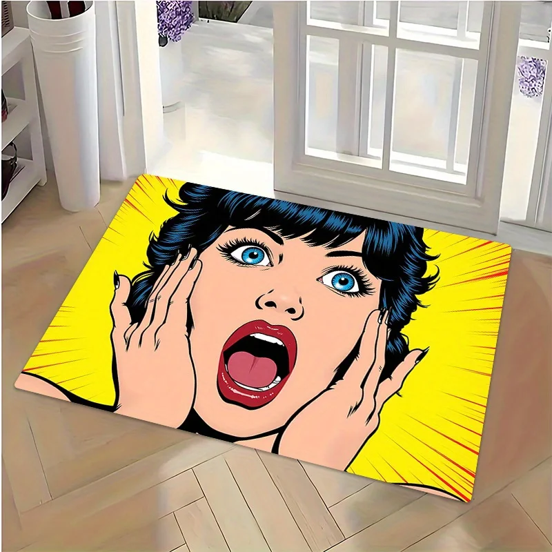 

Funny Pop Art Woman Face Cartoon Doormat Mat for Entrance Hallway Decoration Comic Novelty Gift for Home House Accent Mat