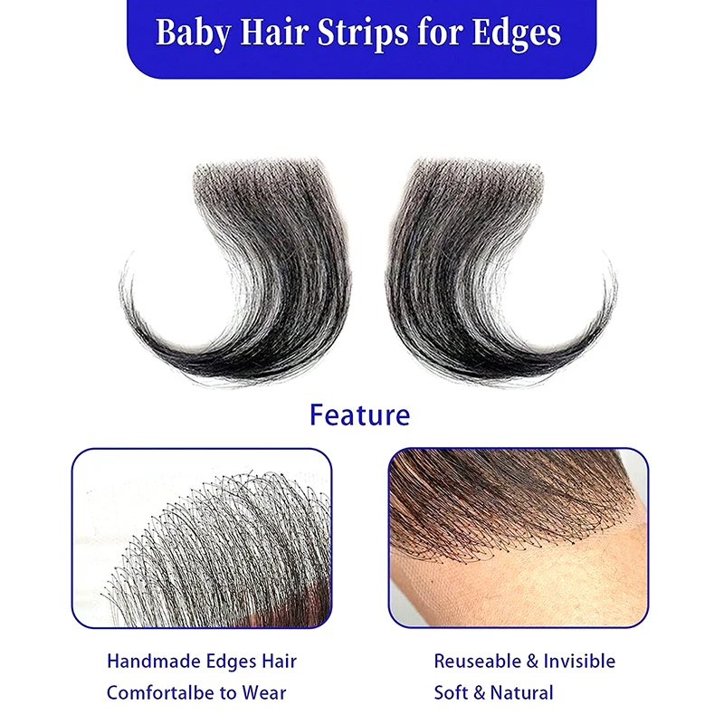 Bordes de encaje negro, 15cm, 100% cabello humano, parche para línea de cabello, parche para borde de costilla, flequillo Natural Invisible, cobertura sin costuras para la frente