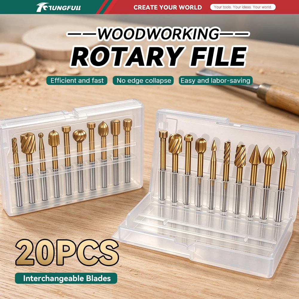 20Pcs 3.175mm Shank Wood Carving Milling Cutter Rotary File For Dremel Mini Grinder Woodworking Engraving DIY Craft Tools