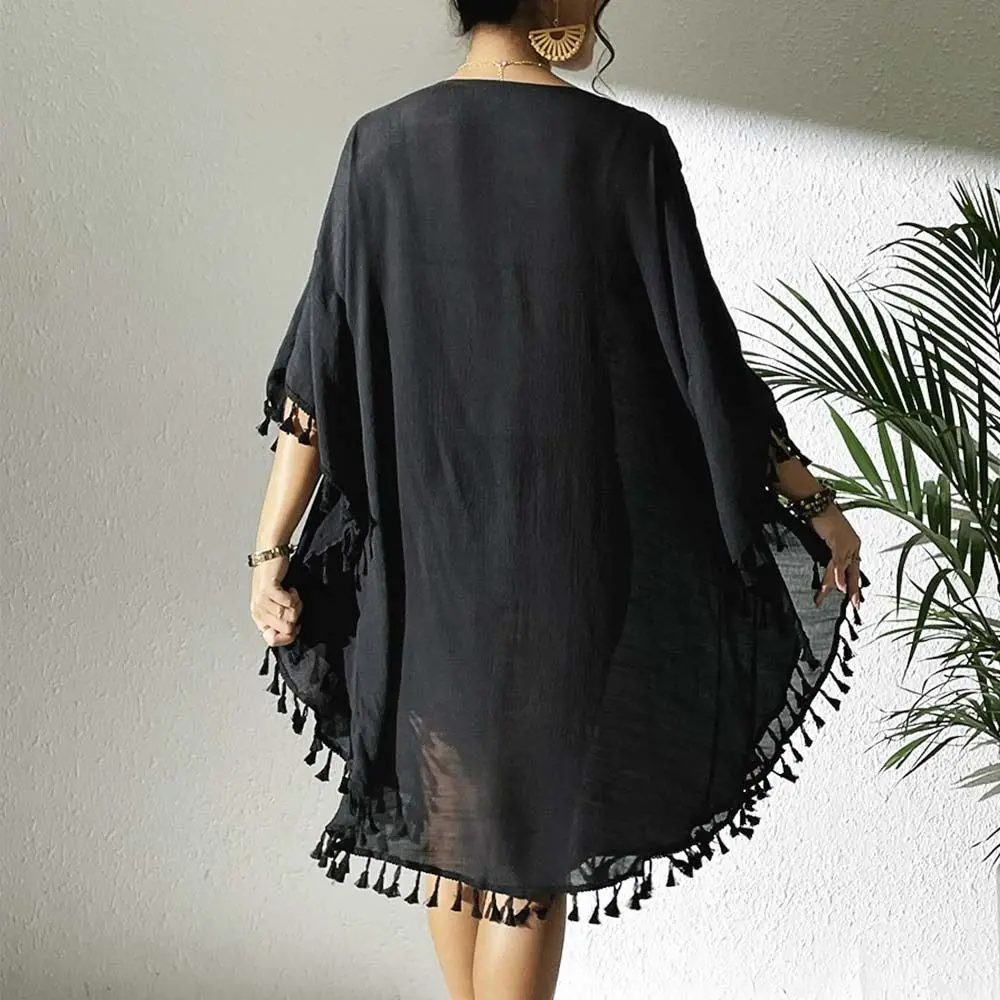 

Модное летнее пляжное платье-накидка с квадратным вырезом, свободного кроя, с ажурными вставками, для женщин, для защиты от солнца, для отпуска, для ношения поверх купальника