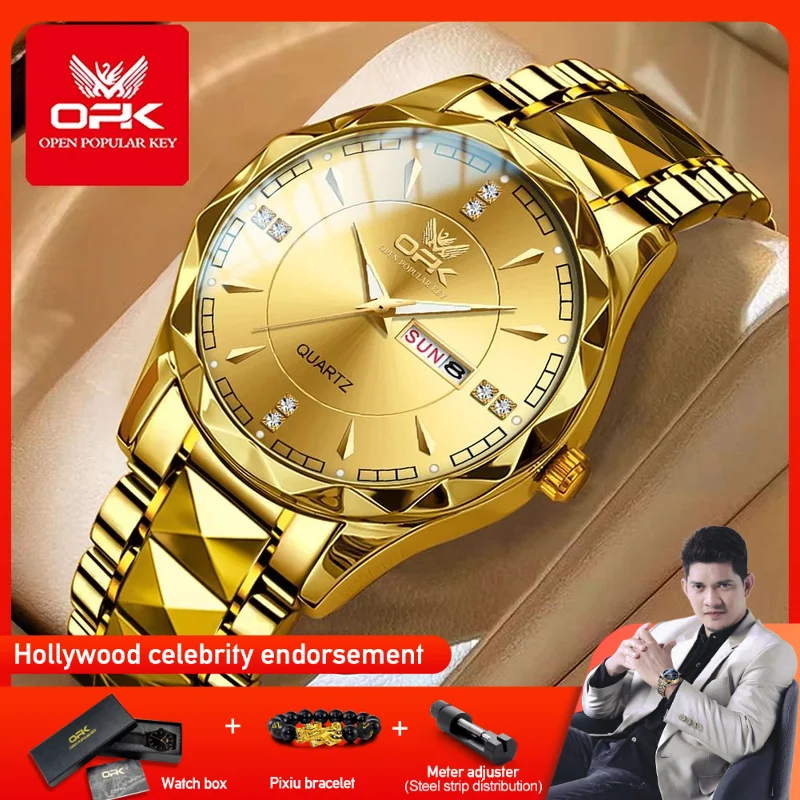 

OPK 8151 Mens Ladies Watch Quartz Watch Waterproof Luminous Stainless Steel Automatic Date Watch For Man Dual Calendar Design