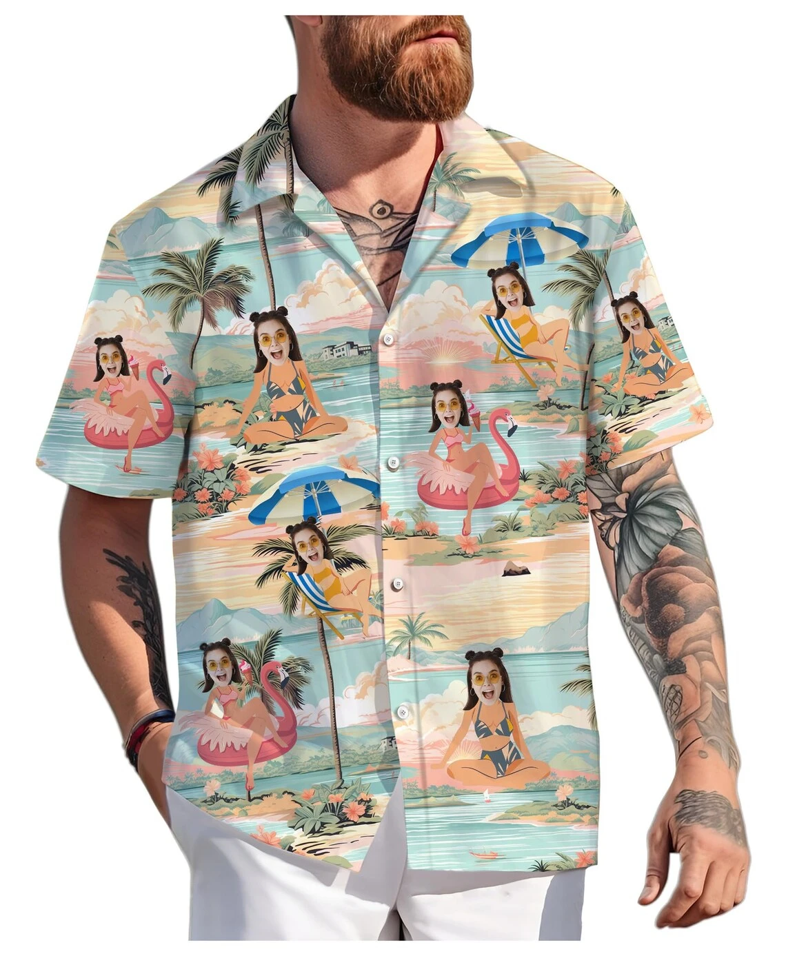 

Гавайская рубашка с лицом подруги по индивидуальному заказу, забавные персонализированные рубашки на пуговицах с 3D принтом, пляжные рубашки с короткими рукавами и лацканами, блузки «сделай сам»