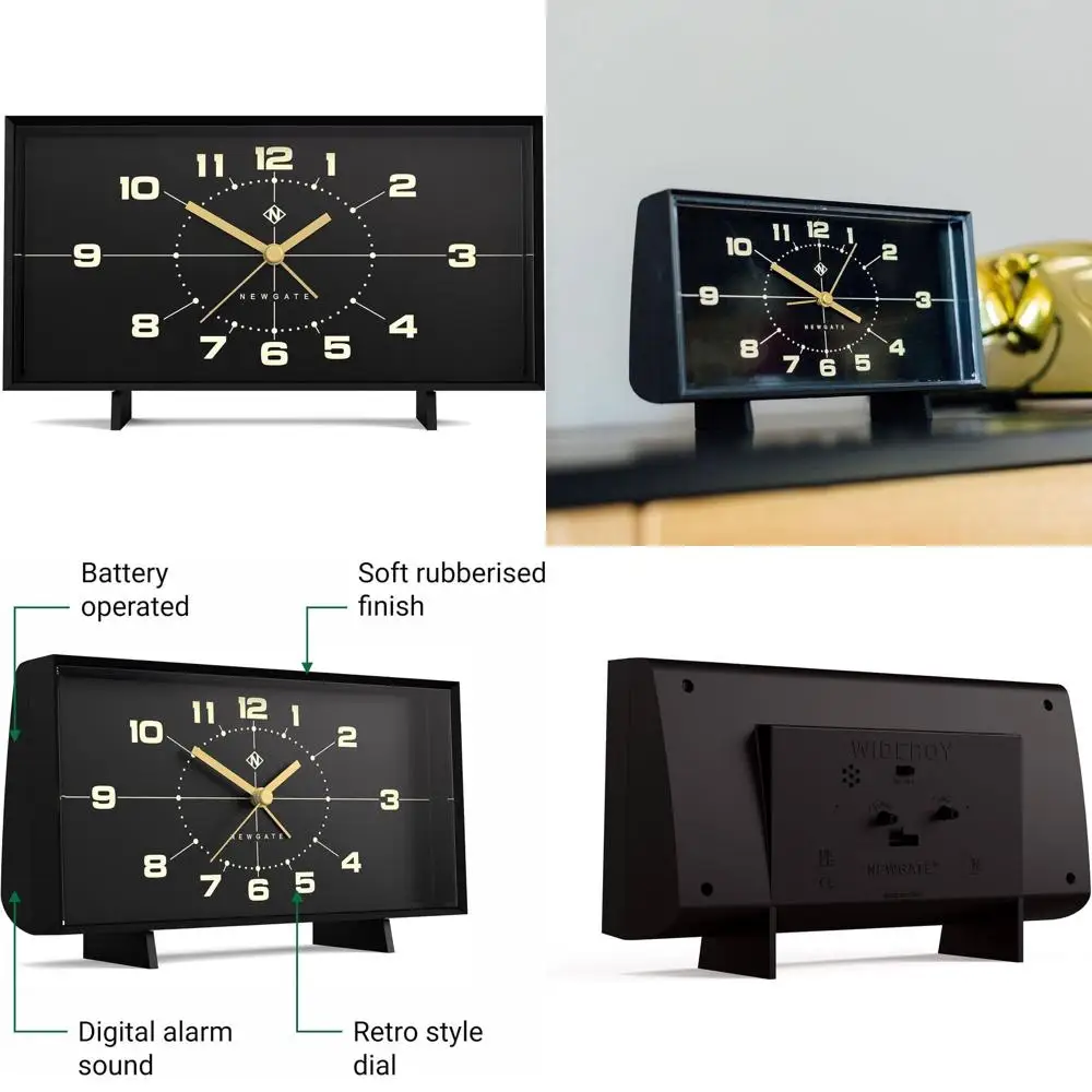 

Винтажный прямоугольный будильник черного цвета | Стиль середины века | Идеально подходит для дома и офиса