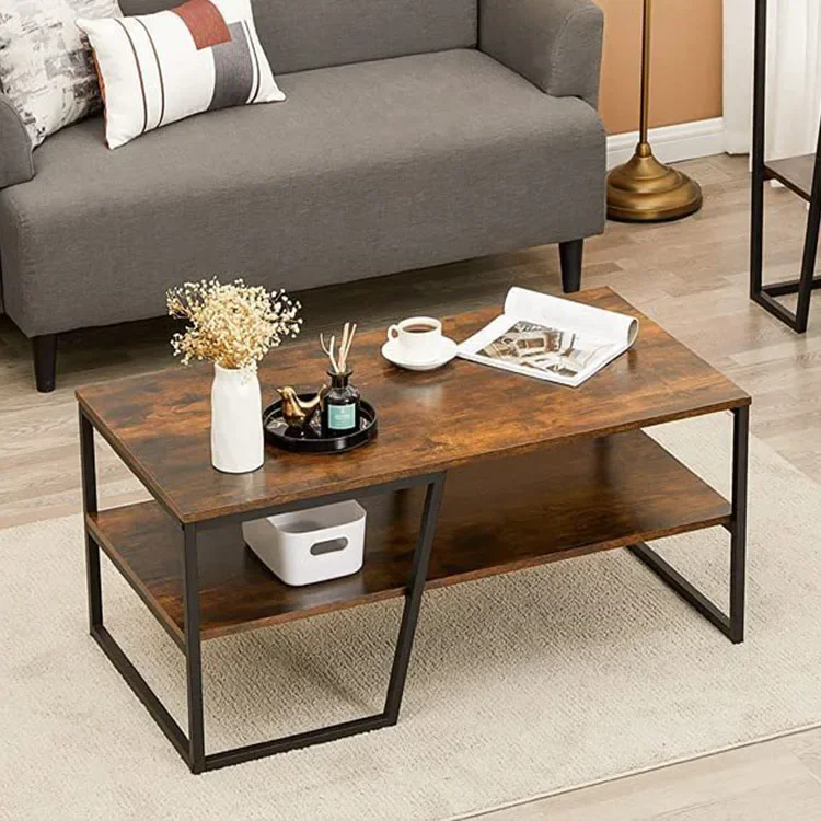 

-Coffee Table Frame And Shelves Sofa Table Side Table With Steel Industrial Design Wooden Metal Iron Customized Logo Modern