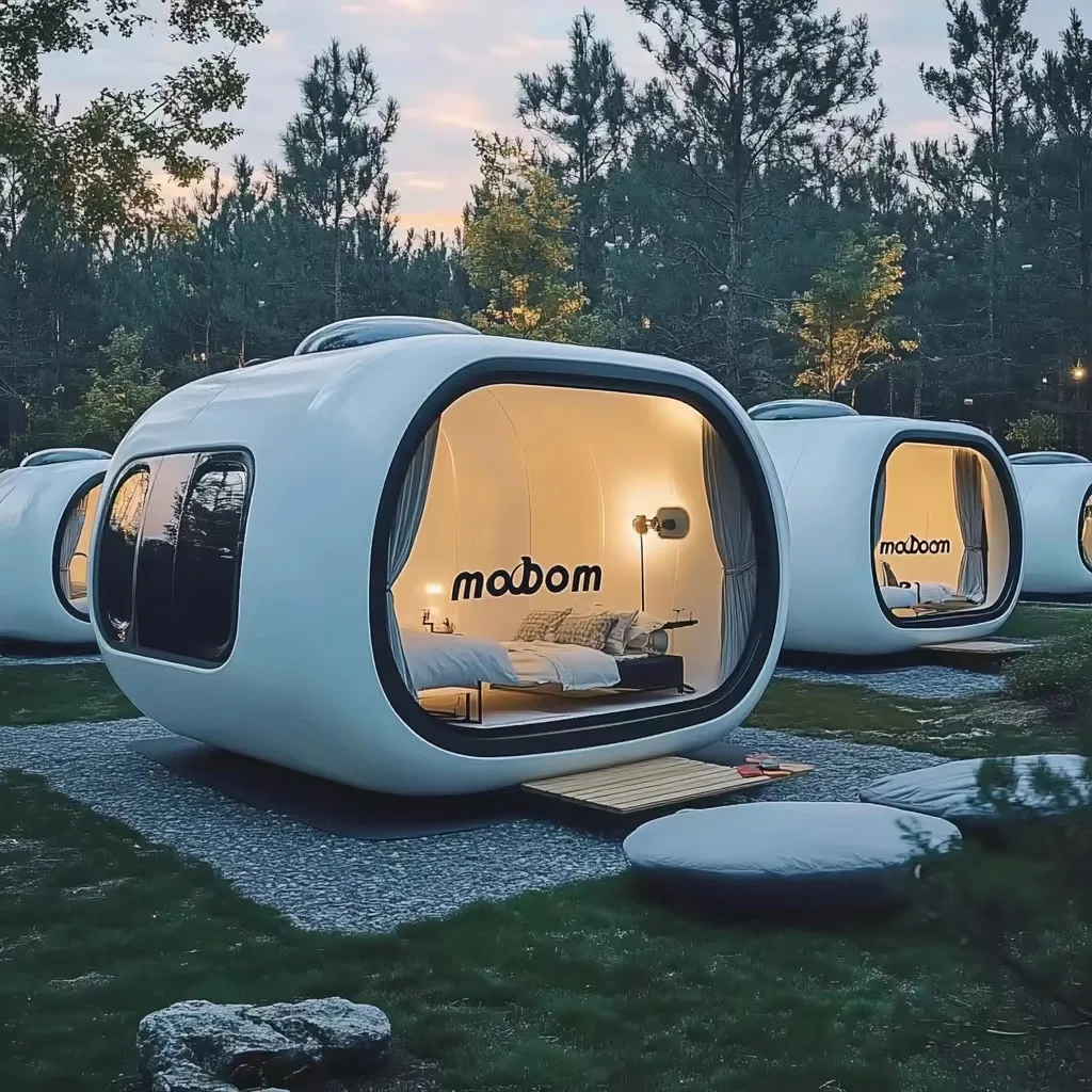 Casa de cápsulas modulares móvil prefabricada para villa al aire libre, casa Modular de cápsulas de dirigible espacial comercial