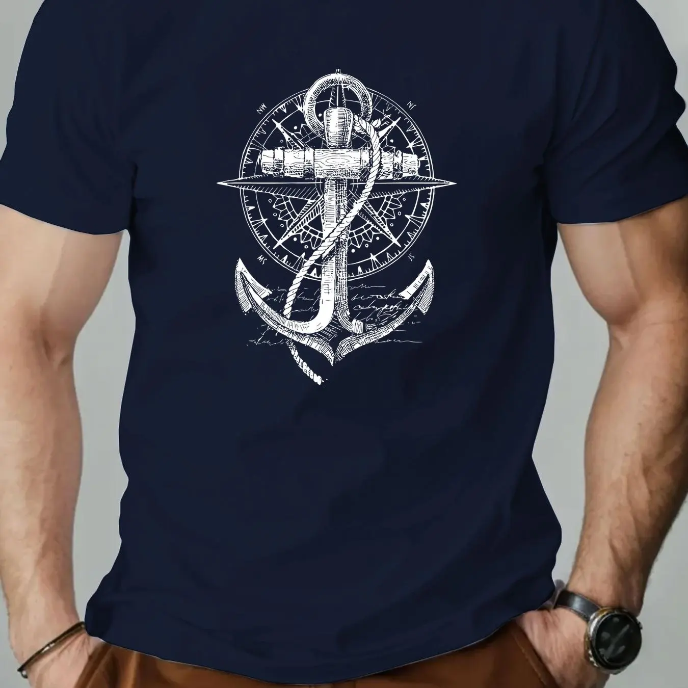 Hommes ancre nautique graphique T-Shirt bleu Royal Maritime T-Shirt chemise d'été pour la plage tenues décontractées hommes vêtements