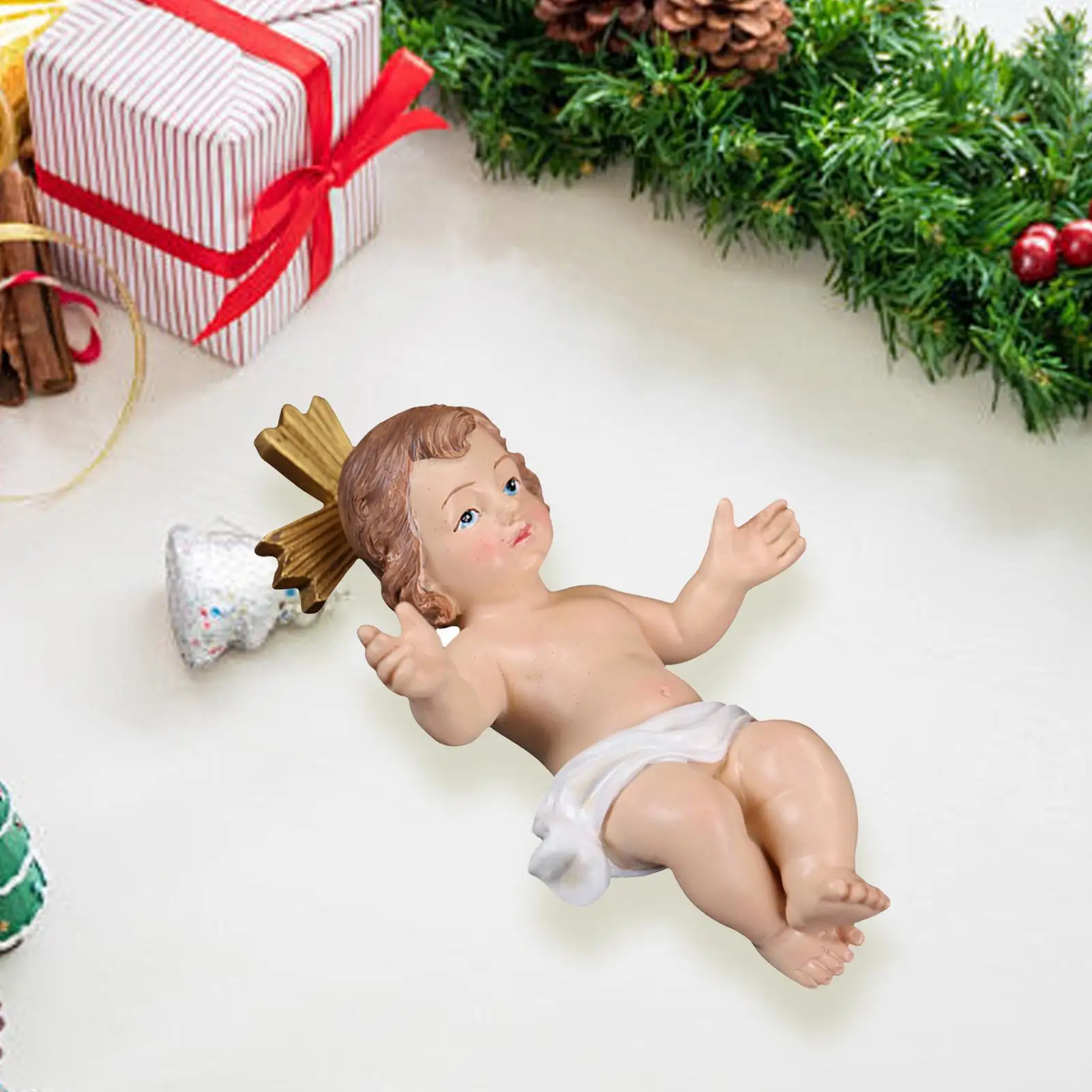 Baby Jesus in Manger Figurine Resin Nativity Sculpture Baby Jesus Christ in Manger Figurines Church Nativity Scene Craft Decor