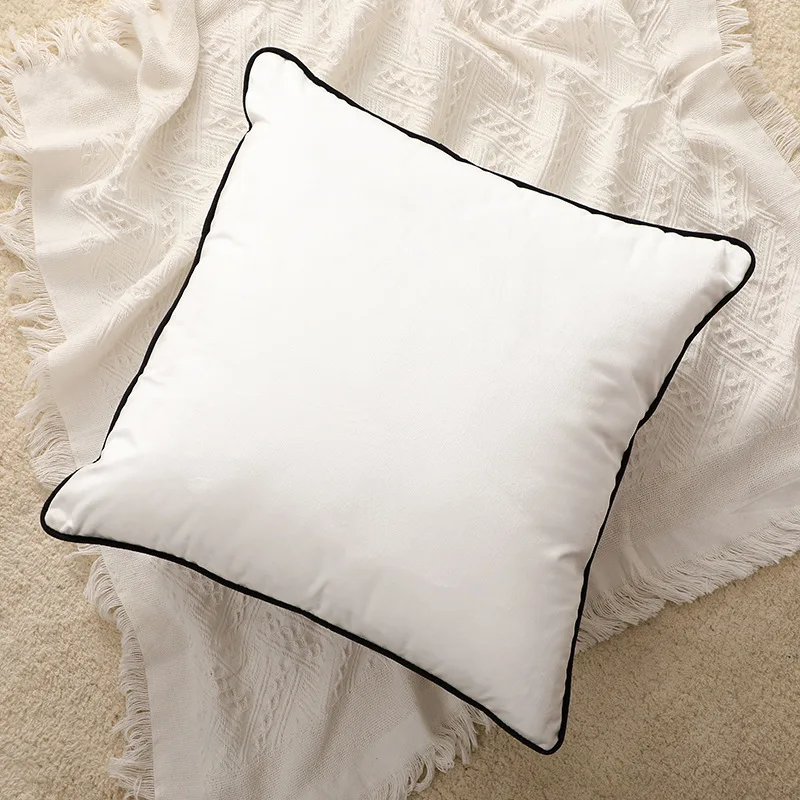 High Quality Black and White Velvet Hemming Pillowcase Simple Nordic Style Pillow Cases 60x60 Modern Light Luxury Cushions Cover
