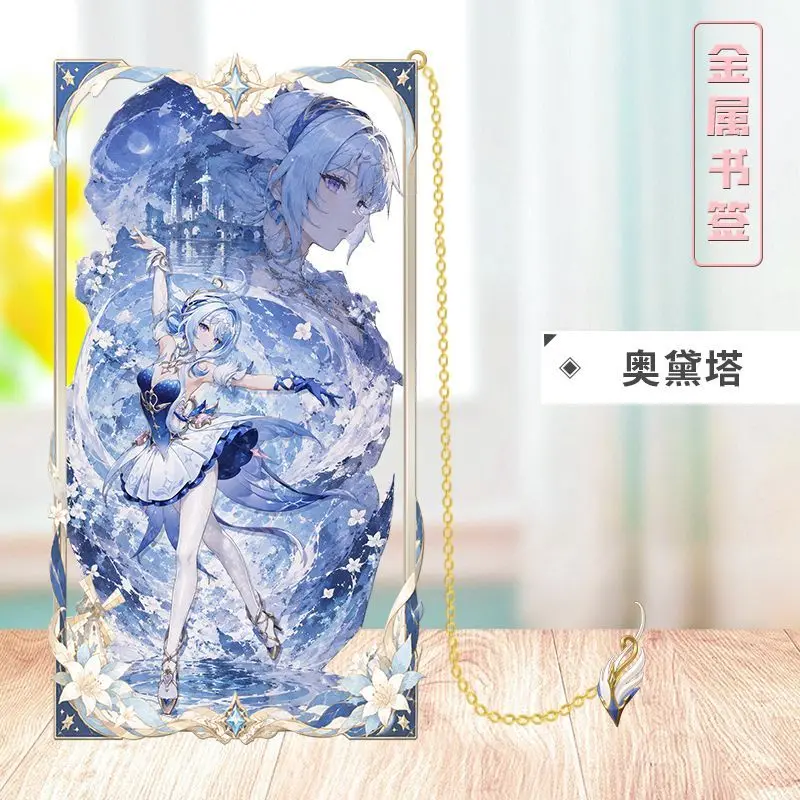 Genshin Impact Metal Bookmark New Odette Columbina Furina Xiao Zhongli Wanderer Venti Nahida 8.5x3.5cm Tassel Bookmark Badge