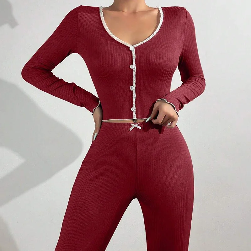 Women Spring Autumn Pajama Set Woman Women's Home Clothes Trousers Sets Pajamas Summer Pijama Wear Long Sleeve Sleep Lounge view 4