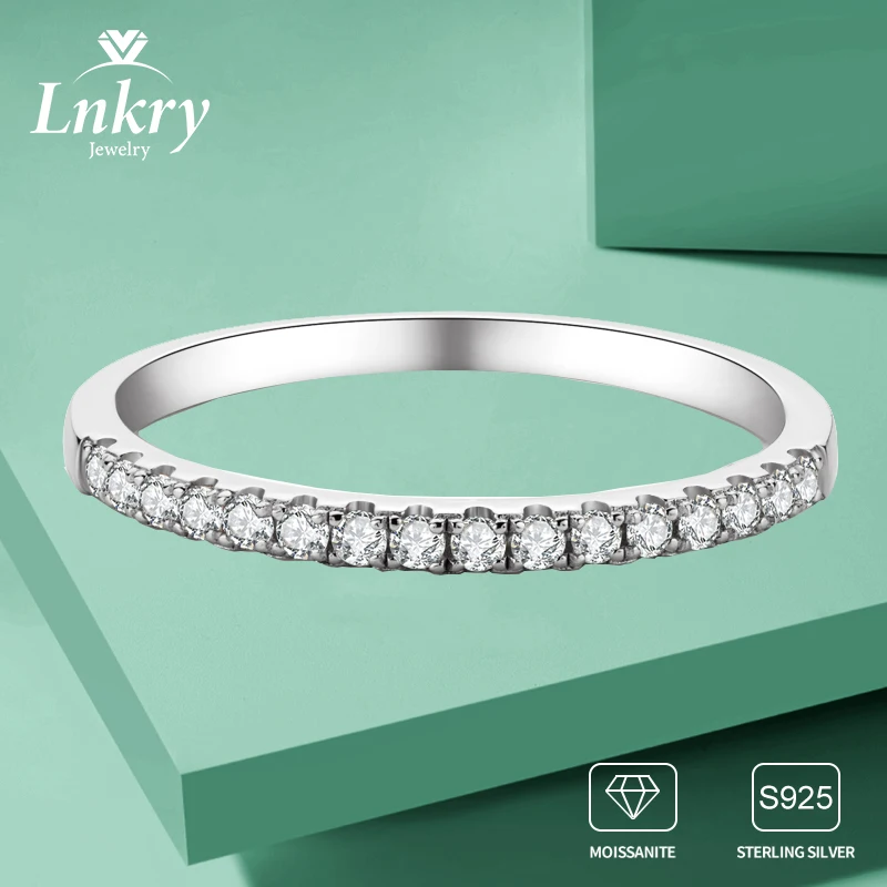

Lnkry Pure 925 Sterling Silver Half Eternity Ring Micro Inlaid One Row 1.5mm Moissanite Ring for Women Engagement Jewelry Gift