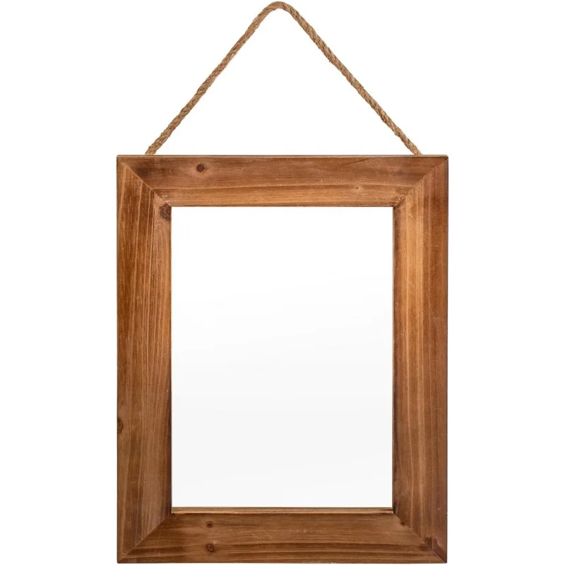 

OKSQW Farmhouse Wall Mirror Brown Rectangle Rustic Wood Mirror 16 X 12 Inch Decorative Wood Frame with Mirror and Hanging Hemp R