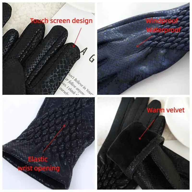 Guantes de invierno con diseño de serpiente para mujer, compatibles con pantalla táctil, resistentes al viento, ligeros, impermeables, cálidos y elásticos