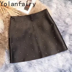 Genuine Sheepskin Leather Skirts for Women Summer 2024 Female High Waist Skirts Black Skirt Mini Skirts Falda Mujer Zjt2467