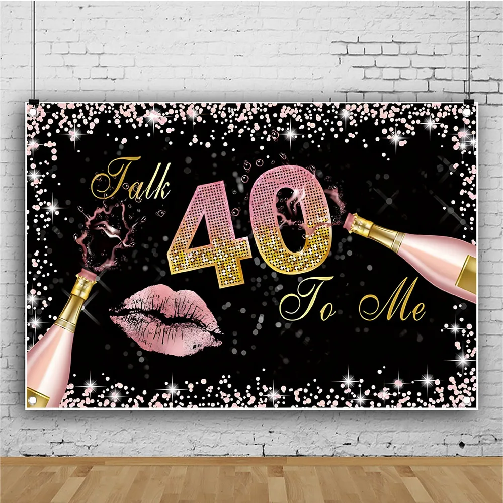 40th Birthday Party Backdrop Black Gold Glitter Balloon Boys Girls 40  Years Old Birthday Bar Mitzvah Photography Background