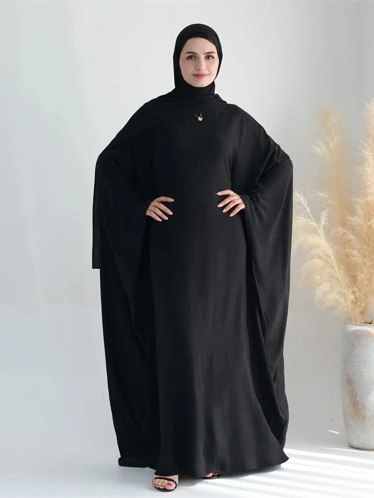 Ramadan Eid Cotton Linen Khimar Abaya Set Dubai Muslim Sets Hijab Dress Kaftan Abayas Caftan Marocain Femme Vestidos Para Mujer