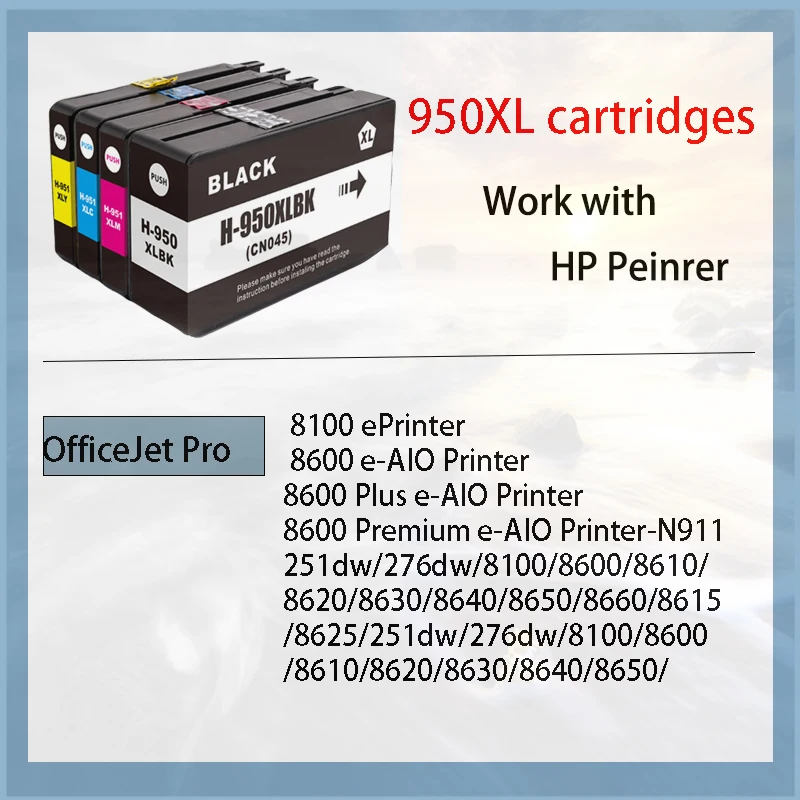 950XL 951XL ink cartridge For HP Officejet Pro 8100 8600 8610 8615 8620 8625 8630 251dw 276dw For HP 950 951 full with Dye ink