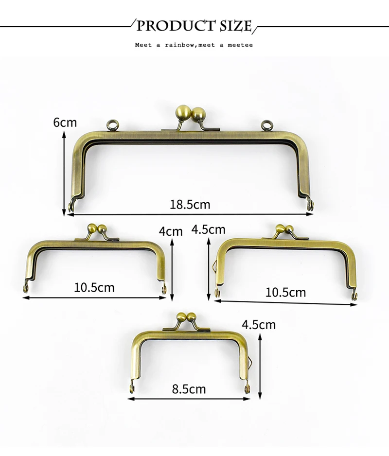 2/5Pcs 8.5/10.5/15/18.5cm Metal Bag Handle Square Smooth Clourse Purse Frame Kiss Clasp Handbag Sewing Brackets Bags Accessories