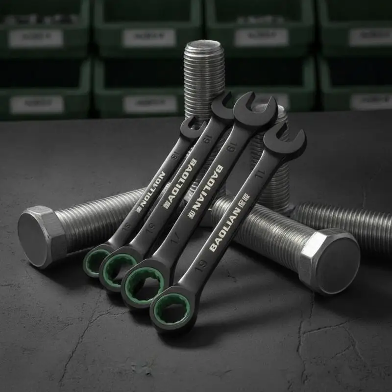 Industrial Ratchet Combination Wrench 72T Reversible Shock Resistant Repair Spanner Multipurpose Hand Tool for Plumbing Repair