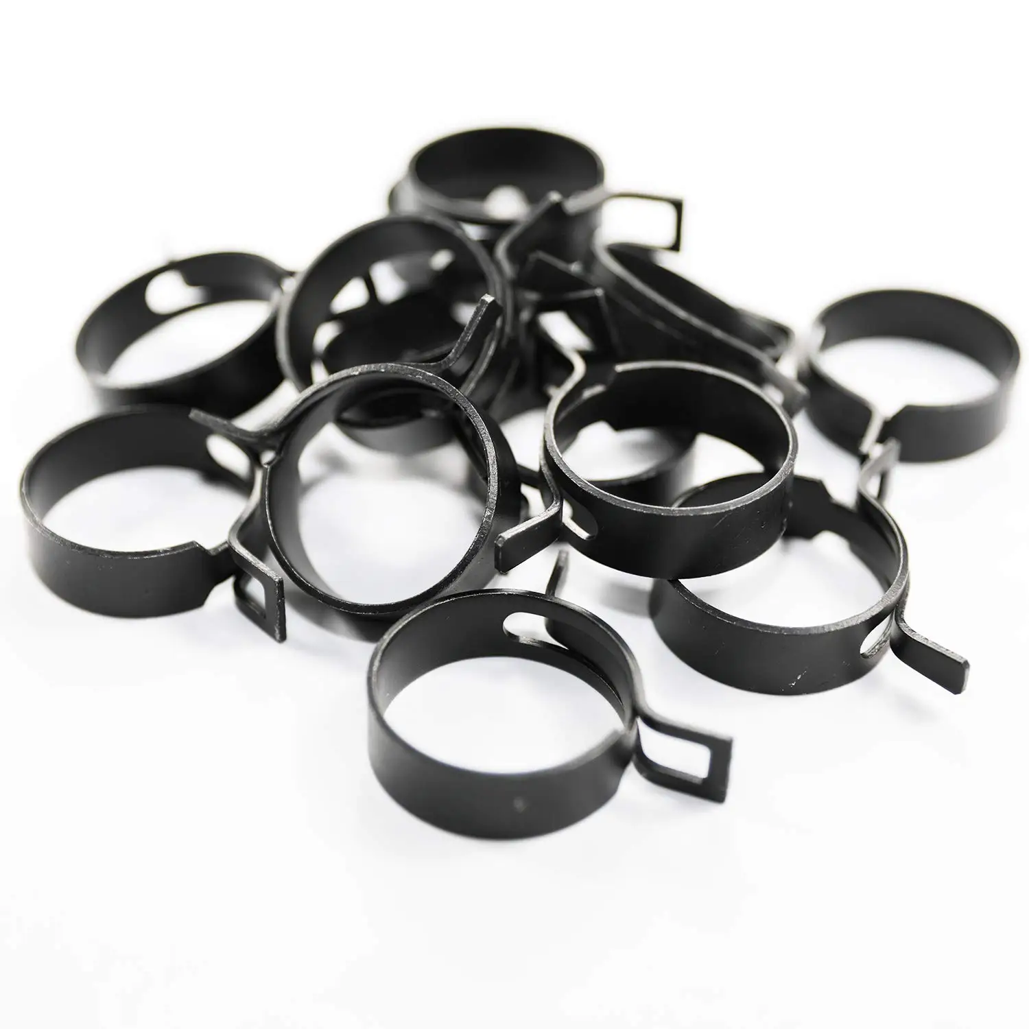 Abrazadera de banda de 100 piezas negra # 65 Acero al manganeso 7mm-34mm diámetro interior manguera resorte tipo banda acción combustible línea tubo Clip abrazadera