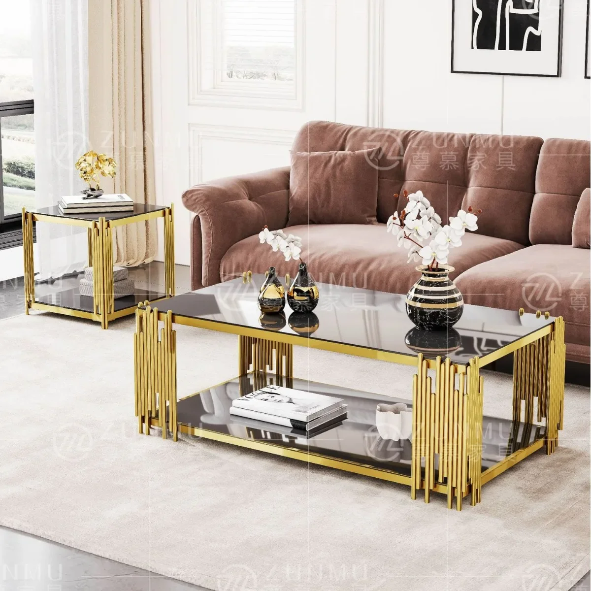 DSA light luxury Nordic living room stainless steel marble coffee table, small apartment music note generous fashion combination
