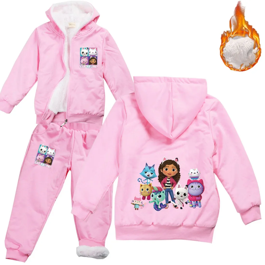 

Gabby Dollhouse Clothes Kids Gabby Chat Hoodie Toddler Girls Halloween Outfits Children Thicken Warm Jacket Plush Pants 2pcs Set