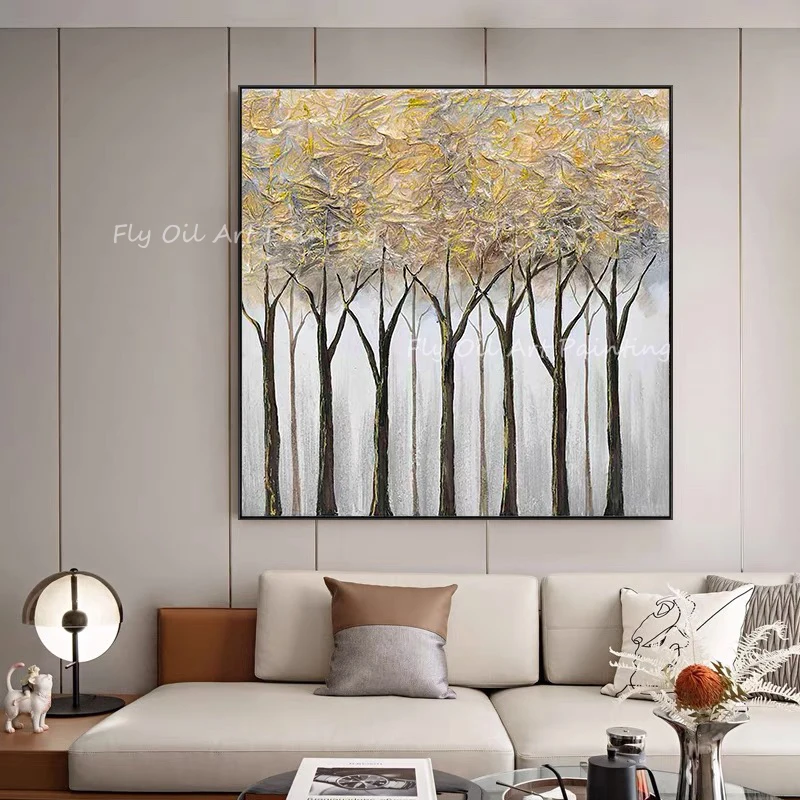 

100% gold foil tree forest abstract modern canvas wall art sitting room adornment for home decoration as a gift artwork