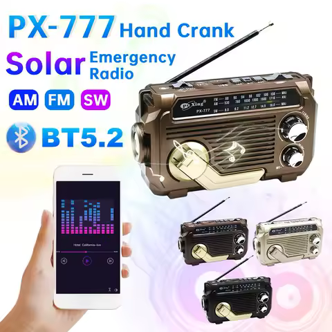 PX-777 Hand Crank Emergency Radio Portable Solar Powered Radio AM/FM/SW Band Radio with LED Flashlight BT Speaker for Emergency