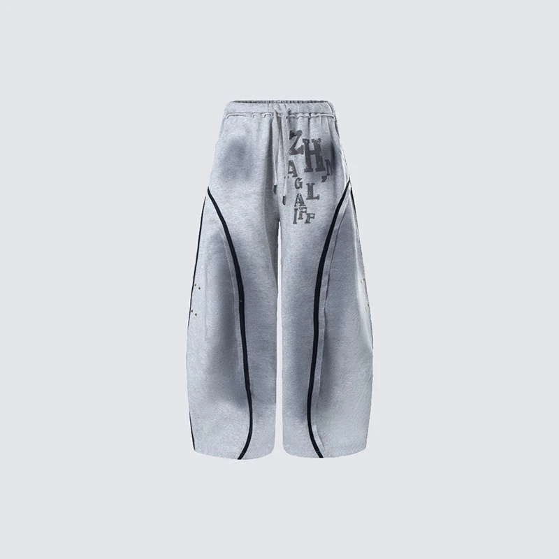 American-Style Trendy Brand Lined Rivet-Decorated Wide-Leg Printed High-Waisted Loose-Fit Casual Pants For Men And Women