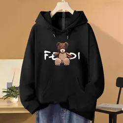 Women Bear Print Luxury Hoodies Vintage Retro Y2k Pullover Hooded Sweatshirt Female Designer Casual High Quality Trendy Clothing