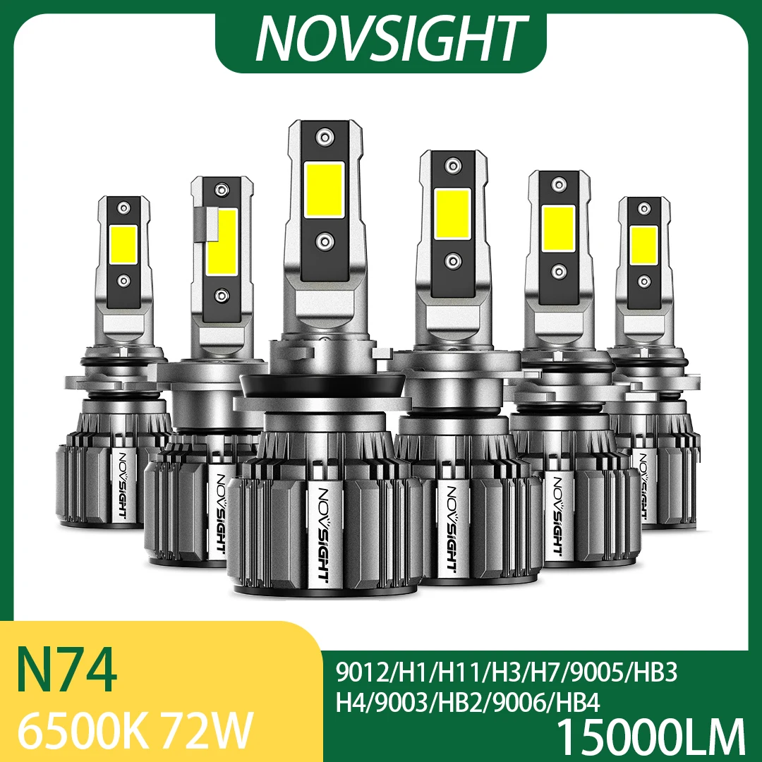 CANBUS Error Free LED Headlight Bulbs H4 9012 H1 H11 H3 H7 9005 9006 72W 15000LM 6500K Super Bright Plug&Play Kit (Novsight N74)