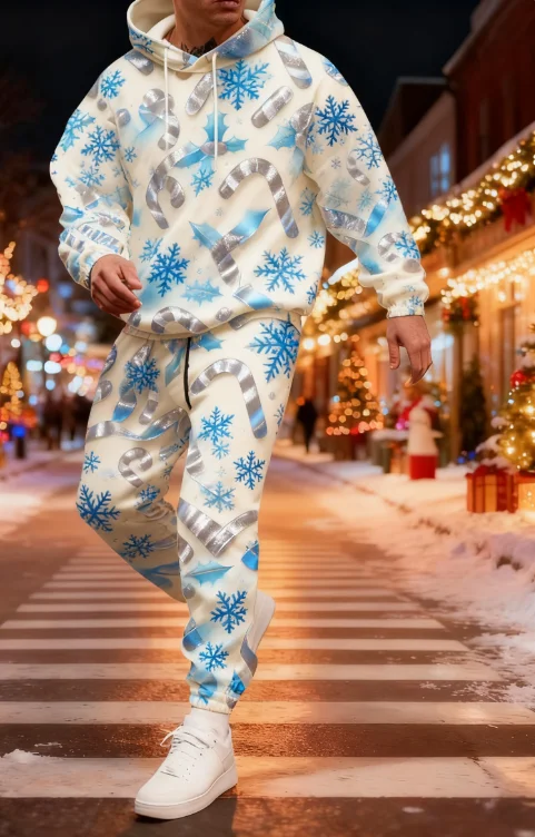 

2026 Рождественская елка, комплект из двух предметов с капюшоном и брюками, Санта-Клаус, комплект с 3d принтом для мужчин и женщин, модная толстовка с капюшоном + брюки, подарочные спортивные костюмы