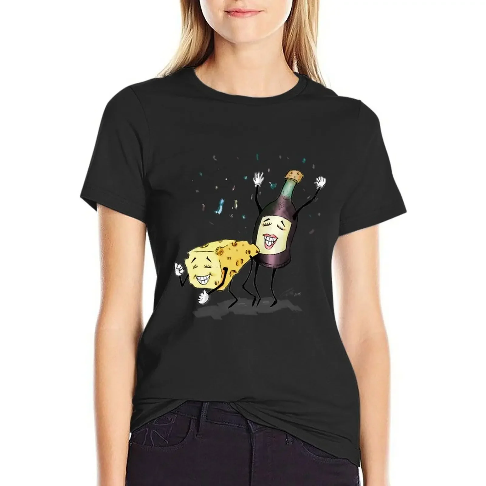 

Cheese & Whine Party T-Shirt anime summer tops sports fans animal print shirt for girls cotton t shirts Women