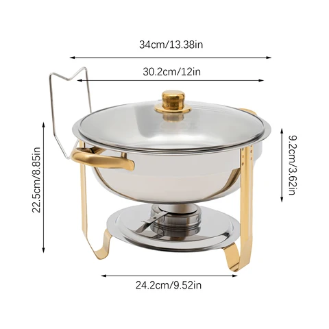 Поднос для еды из нержавеющей стали с крышкой, держателем для воды и держателем для топлива, большой емкости, круглый, для подогрева блюд, набор для шведского стола набор жаровен отзывы - №2