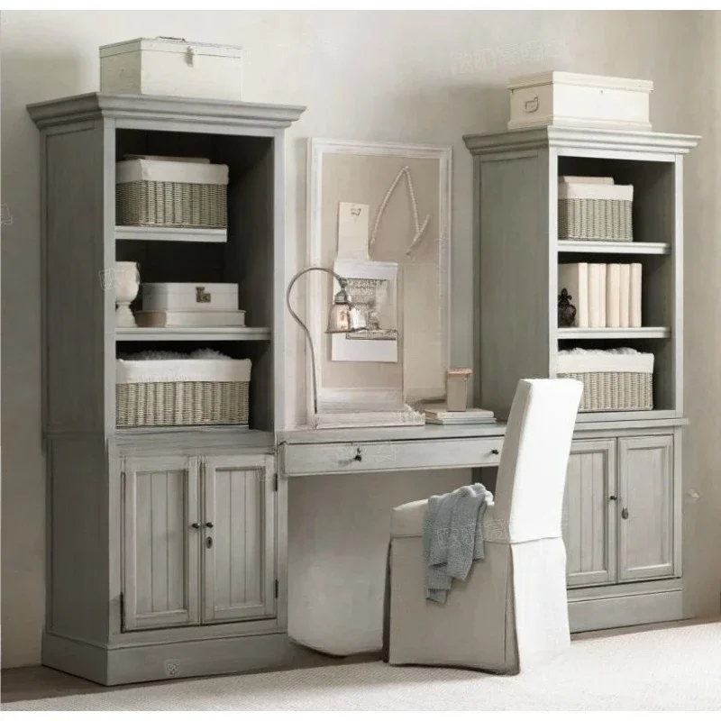 American country room desk bookcase bookshelf combination European retro computer office study table