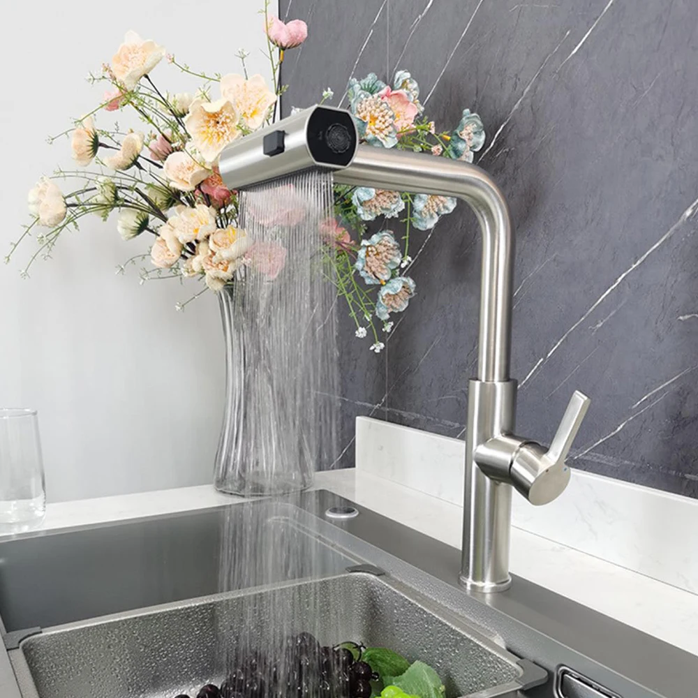 

304 Stainless Steel Kitchen Sink Faucet Waterfall Tap multiifunction Rotation Cold & Hot Water Gun Grey And White Color