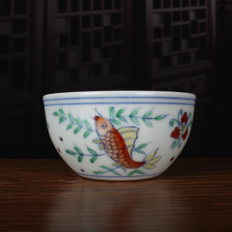 Ming Chenghua Hand-painted Blue And White Fish Grass Pattern Tea Cup Master Cup Antique Ceramics Collection Ornaments