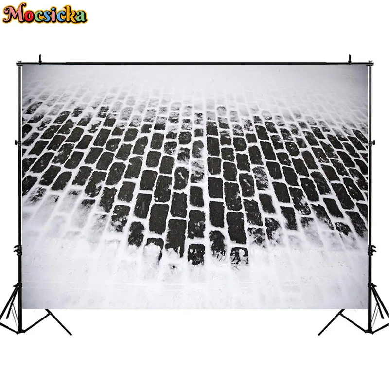 Stone Floor Masonry Backdrop Brick Road Photography Props Texture Retro Design Black White Stone Pavement Background Photostudio