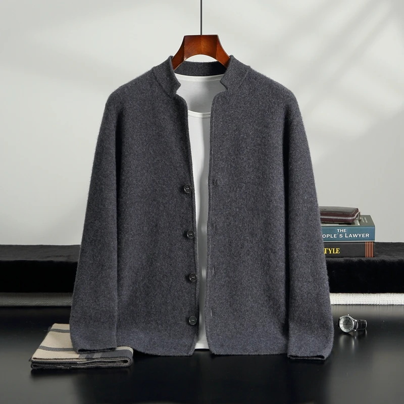 

Men's 100% Cashmere Sweater Cardigan Thick Autumn Winter Cashmere Long Sleeve Buttons Top Casual Pure Cashmere Knitwear Coat
