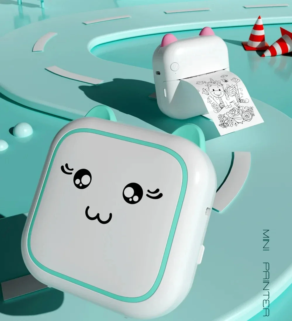 Imprimante thermique miniature portable pour enfants, sans fil, Bluetooth, 200 dpi, imprimante de photos, d'étiquettes, de mémos, jouet éducatif d'apprentissage