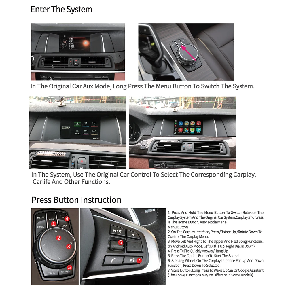 ZJCGO Wireless Apple CarPlay Android Auto interface adapter BOX For BMW 5 Series F10 F11 F07 G30 G31 CIC EVO NBT System