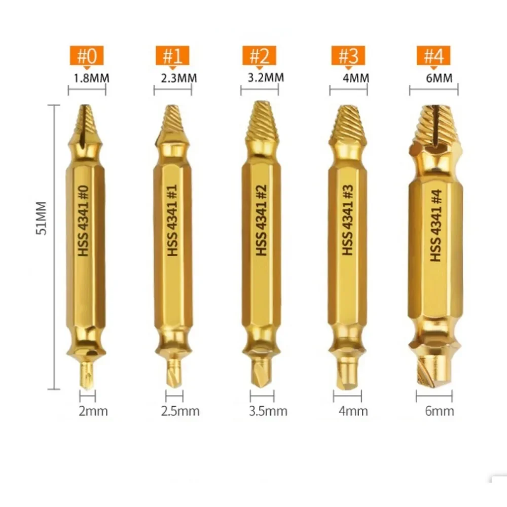 Duplo Danificado Extrator Parafuso Conjunto de Brocas, Despojado Quebrado Facilmente Leve Velocidade Fora Parafuso Stud, Ferramentas de Demolição, 6Pcs