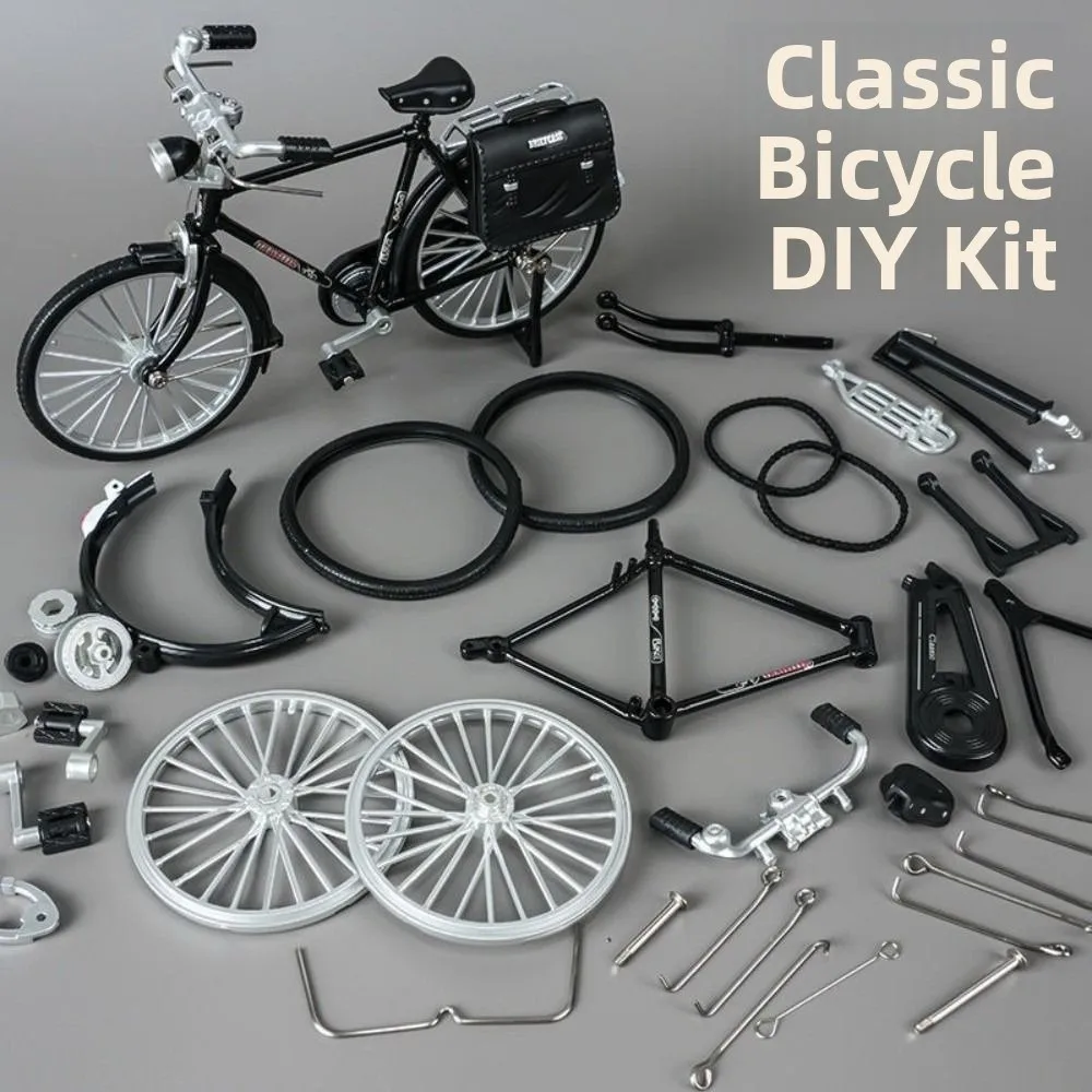 1:10 Scale Assembly Bicycle Model Toys Retro DIY Simulation Bike Model Kit Self Assembled Alloy Mini 28 Big Bar Bicycle