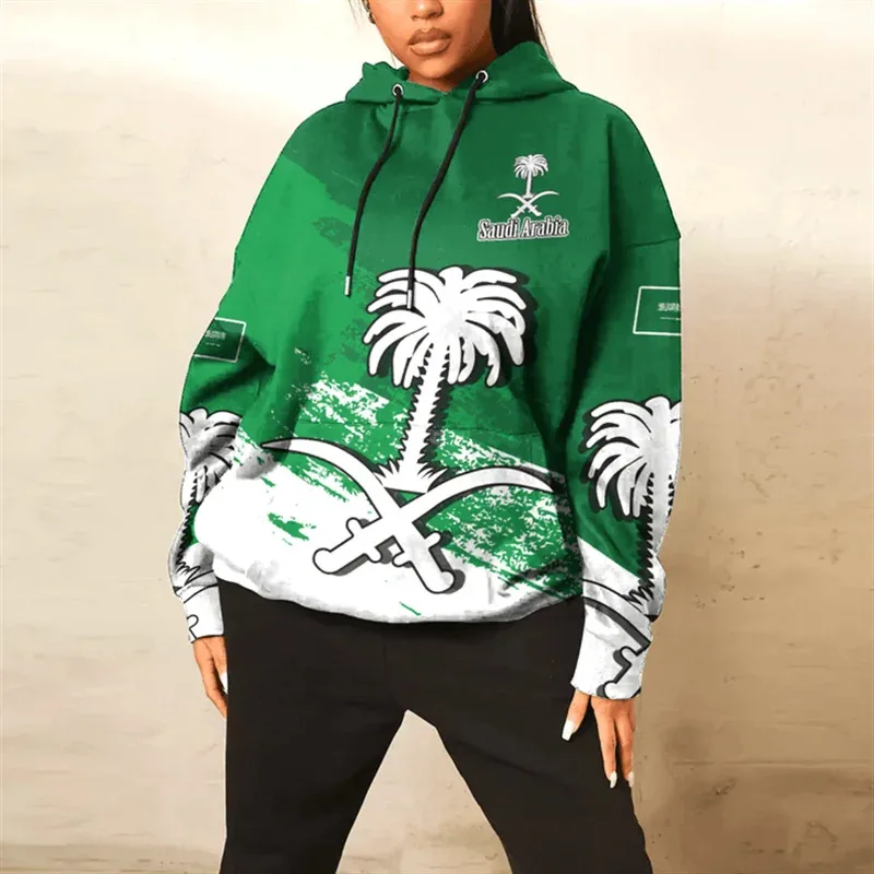1 Piece Custom Your Picture Saudi Arabia Flag Map Pattern Sweatshirts SA National Emblem Hoodie For Men Clothing Daily Casual Ma