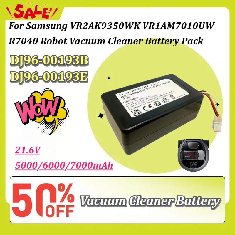 New DJ96‑00193B DJ96‑00193E 21.6V 5000/6000/7000mAh Robot Vacuum Cleaner Battery For Samsung VR2AK9350WK VR1AM7010UW R7040