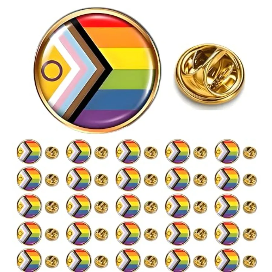 

25/50/100pcs Round Inclusive New Progress Pride lapel Pin LGBTQ Progressive Rainbow flag Pride Pins Badge Bulk